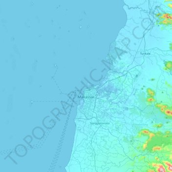Mapa topográfico Makassar, altitude, relevo