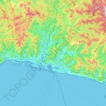 Mapa topográfico Genova, altitude, relevo