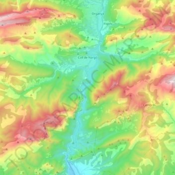 Mapa topográfico Coll de Nargó, altitude, relevo