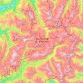 Mapa topográfico Parc national de la Vanoise (cœur), altitude, relevo