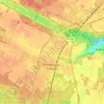 Mapa topográfico Le Perray-en-Yvelines, altitude, relevo