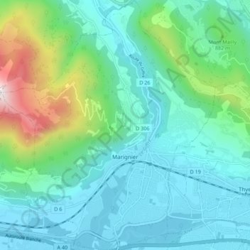 Mapa topográfico Marignier, altitude, relevo