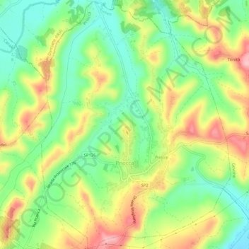 Mapa topográfico Priocca, altitude, relevo