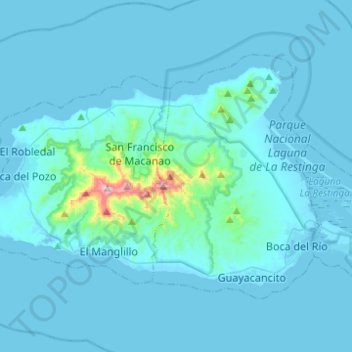 Mapa topográfico Municipio Península de Macanao, altitude, relevo