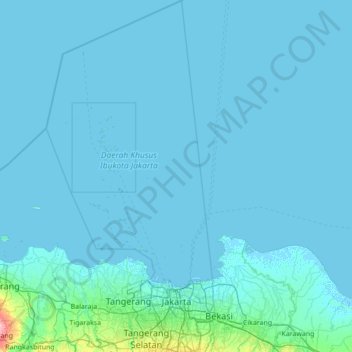 Mapa topográfico Special Capital Region of Jakarta, altitude, relevo