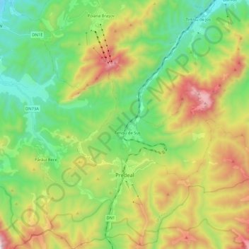 Mapa topográfico Predeal, altitude, relevo
