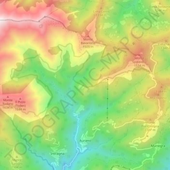 Mapa topográfico Aurano, altitude, relevo