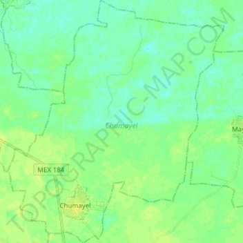 Mapa topográfico Chumayel, altitude, relevo