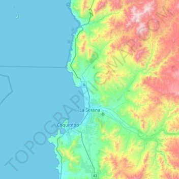 Mapa topográfico La Serena, altitude, relevo