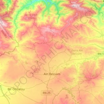 Mapa topográfico Aïn Bessam, altitude, relevo