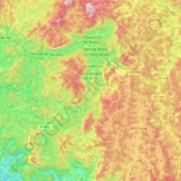 Mapa topográfico Venda Nova do Imigrante, altitude, relevo