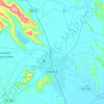 Mapa topográfico Juliaca, altitude, relevo