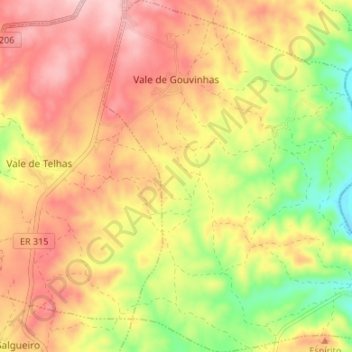 Mapa topográfico Vale de Gouvinhas, altitude, relevo