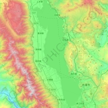 Mapa topográfico Erhai Lake, altitude, relevo