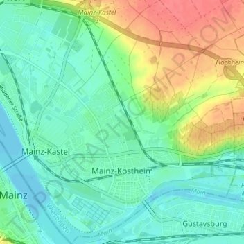 Mapa topográfico Mainz-Kostheim, altitude, relevo