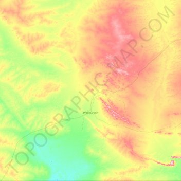 Mapa topográfico Warburton, altitude, relevo
