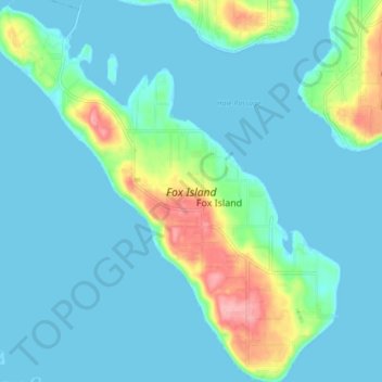Mapa topográfico Fox Island, altitude, relevo