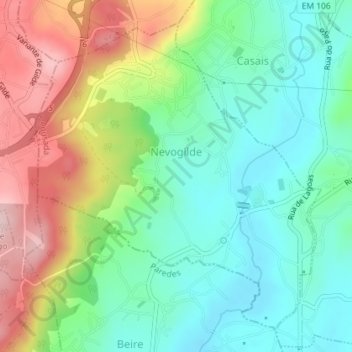 Mapa topográfico Nevogilde, altitude, relevo