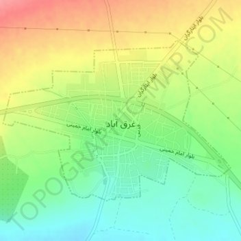 Mapa topográfico Gharqabad, altitude, relevo