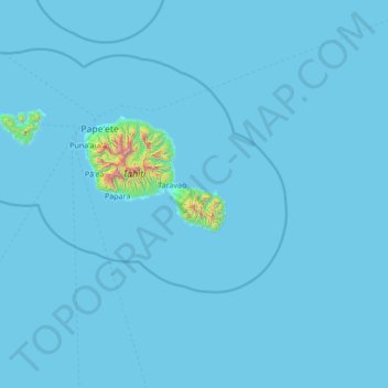 Mapa topográfico Taiarapu-Est, altitude, relevo