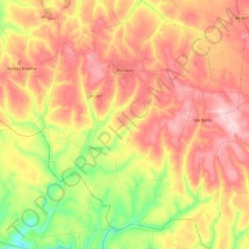 Mapa topográfico Manduri, altitude, relevo