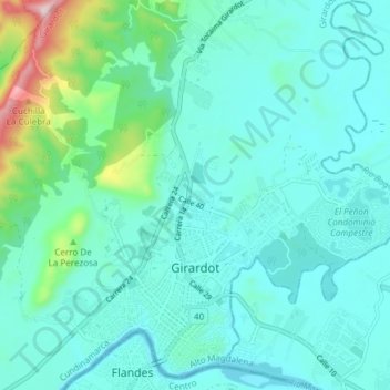 Mapa topográfico Girardot, altitude, relevo