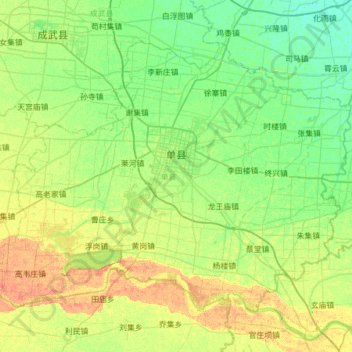 Mapa topográfico Shan County, altitude, relevo