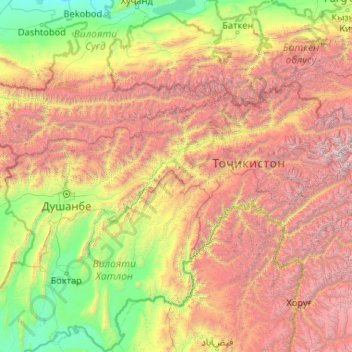 Mapa topográfico Ноҳияҳои тобеи ҷумҳурӣ, altitude, relevo