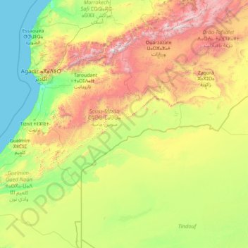 Mapa topográfico Oued Drâa ⴰⵙⵉⴼ ⵏ ⴷⵔⵄⴰ واد درعة, altitude, relevo