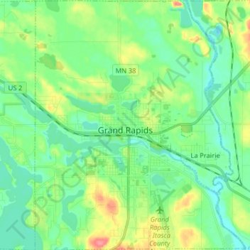Mapa topográfico Grand Rapids, altitude, relevo