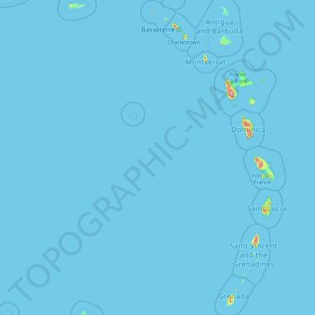Mapa topográfico Países Baixos Caribenhos, altitude, relevo