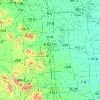 Mapa topográfico Zhumadian, altitude, relevo