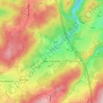 Mapa topográfico Vaux-Chavanne, altitude, relevo