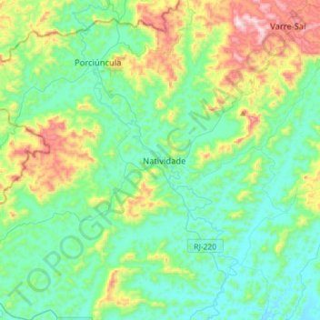 Mapa topográfico Natividade, altitude, relevo