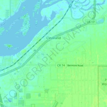 Mapa topográfico Cleveland, altitude, relevo
