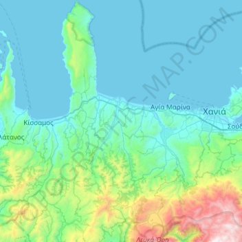 Mapa topográfico Municipality of Platanias, altitude, relevo