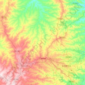 Mapa topográfico Cambé, altitude, relevo
