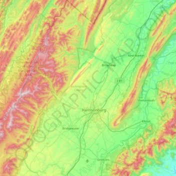 Mapa topográfico Rockingham County, altitude, relevo