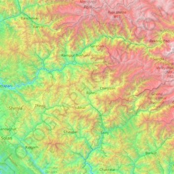 Mapa topográfico Shimla District, altitude, relevo