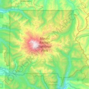 Mapa topográfico Mount Rainier National Park, altitude, relevo