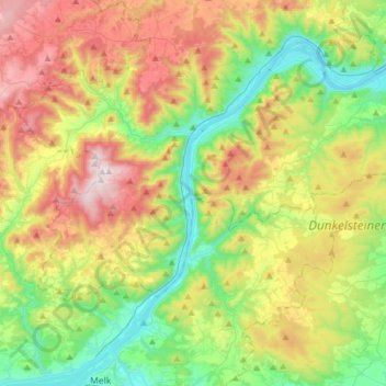 Mapa topográfico Wachau Cultural Landscape, altitude, relevo