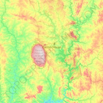 Mapa topográfico Caldas Novas, altitude, relevo