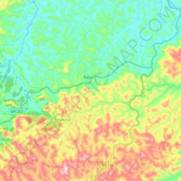 Mapa topográfico Tebas, altitude, relevo