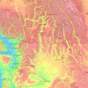 Mapa topográfico Columbia River, altitude, relevo