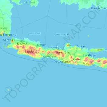 Mapa topográfico Jawa, altitude, relevo