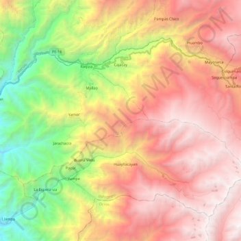 Mapa topográfico Cajacay, altitude, relevo