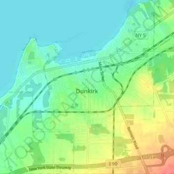 Mapa topográfico City of Dunkirk, altitude, relevo