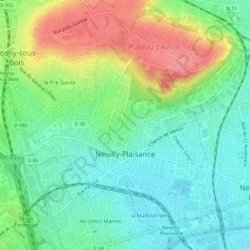 Mapa topográfico Neuilly-Plaisance, altitude, relevo