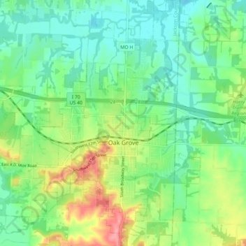 Mapa topográfico Oak Grove, altitude, relevo