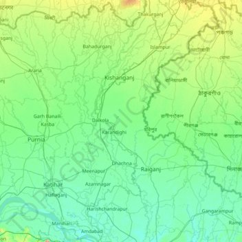 Mapa topográfico Uttar Dinajpur District, altitude, relevo